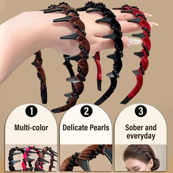 3 Pack Vintage Pearl Hairbands with Teeth Elegant Beaded Headbands for Women Gir main image 6